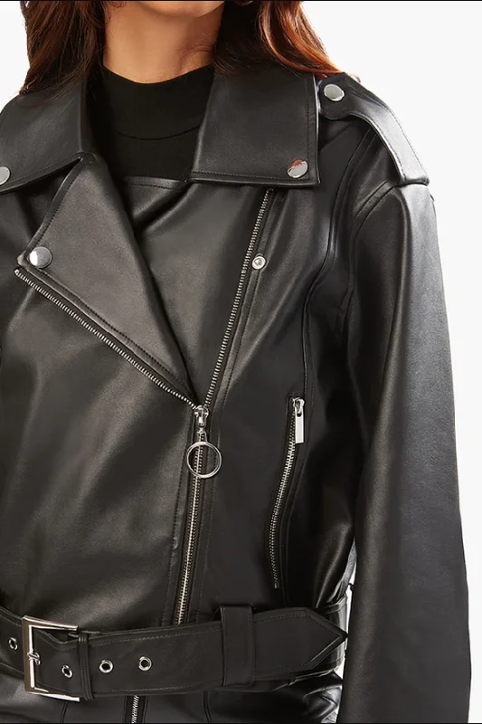 Black Faux Leather Cropped Moto JacketCroptopcloud