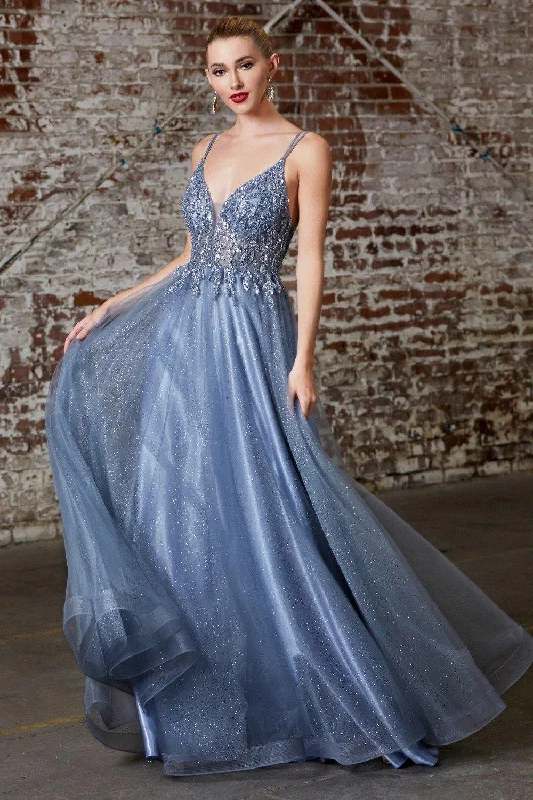 TightbondCinderella Divine CD0154 Long Formal Ball Gown Prom Dress Smoky Blue