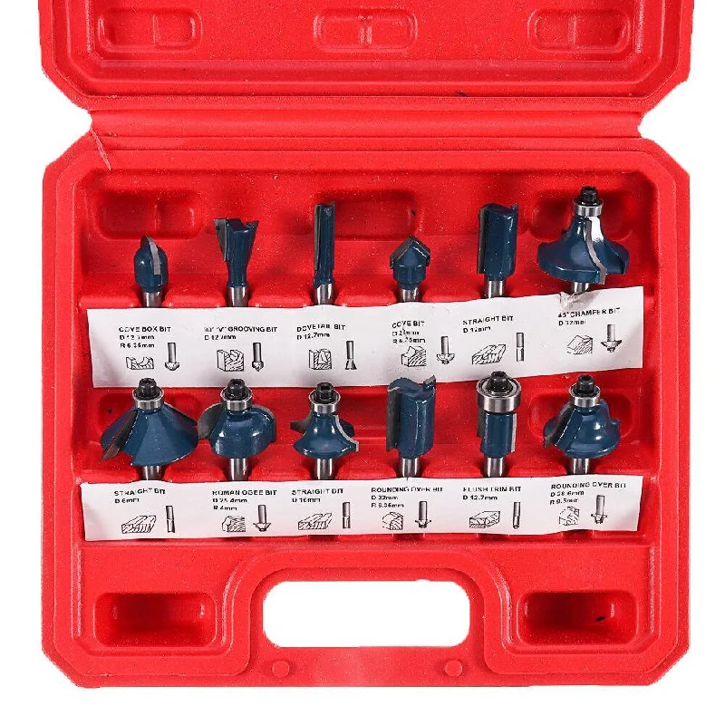 12/15Pcs 1/4 Inch Shank Router Bit Set Woodworking 6.35mm Shank Drill Bits For Trimming Engraving Machine