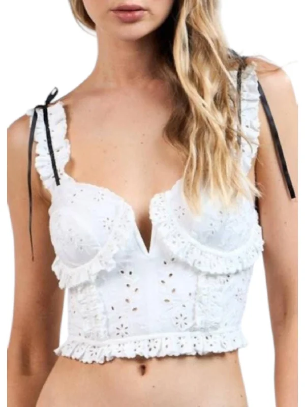 Eyelet Bow Detail Corset Top In White