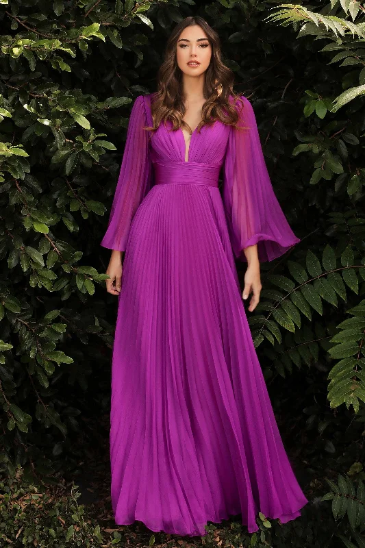 TightcornerCinderella Divine CD242 Long Sleeve Pleated Formal Prom Dress Orchid