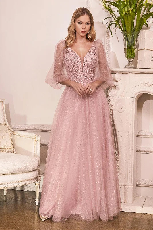 TightbeatCinderella Divine CD0182 Long Sleeve Mother of the Bride Long Tulle Dress Mauve