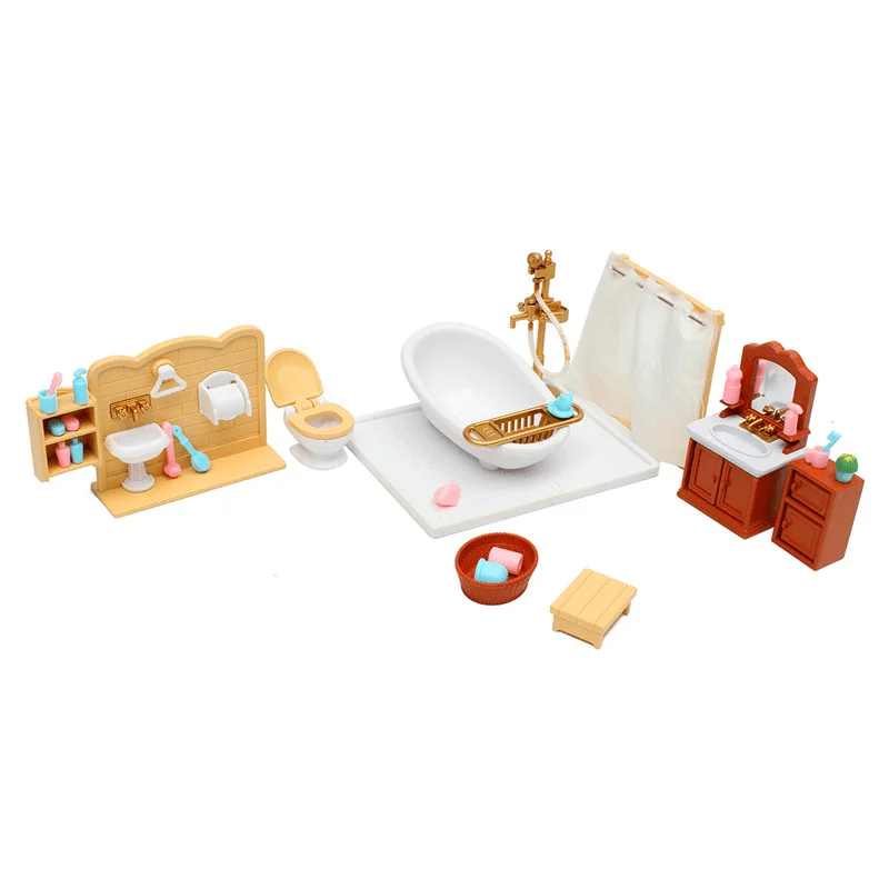 DIY Miniatures Bedroom Bathroom Furniture Sets for Sylvanian Family Dollhouse Accessories Toys Gift