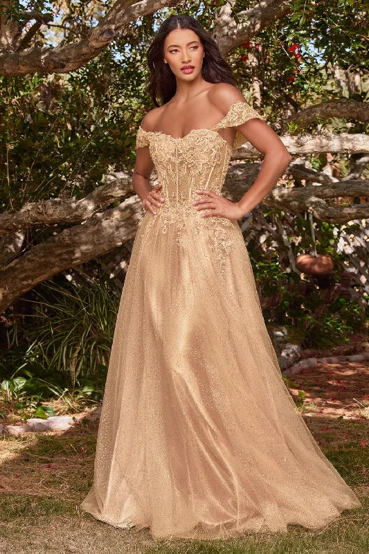 TightvictoryCinderella Divine CD0198 Off Shoulder Corset Long Prom Ball Gown Champagne Gold