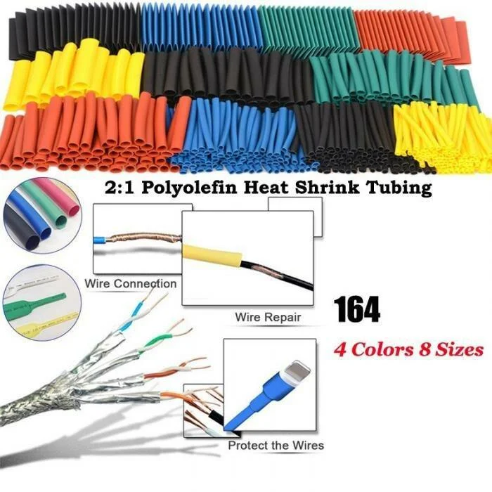 164Pcs Polyolefin Shrinking Assorted Heat Shrink Tube Wire Cable Insulated Sleeving Tubing Set