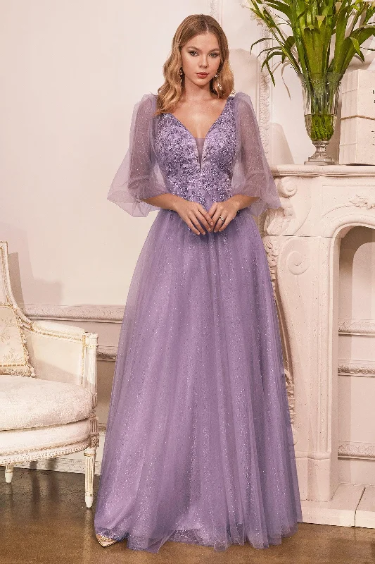 TightmatchCinderella Divine CD0182 Long Sleeve Mother of the Bride Long Tulle Dress English Violet