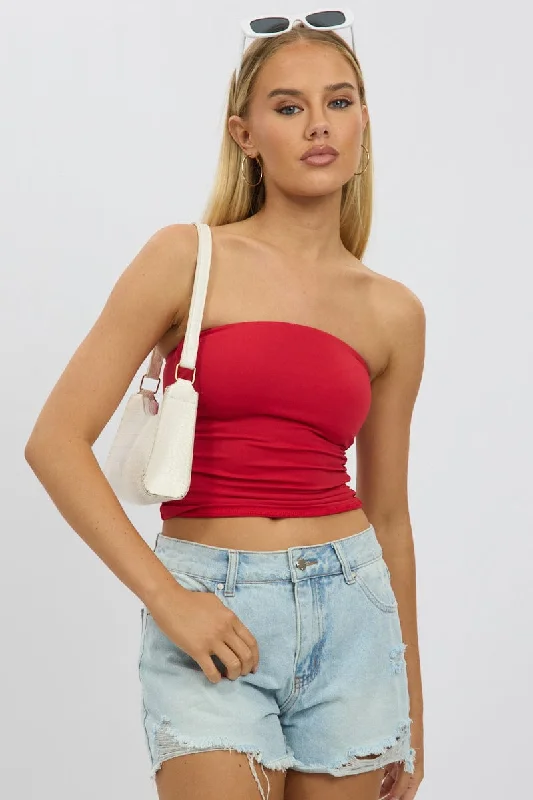 Red Ruched Bandeau SupersoftCroptopdurable