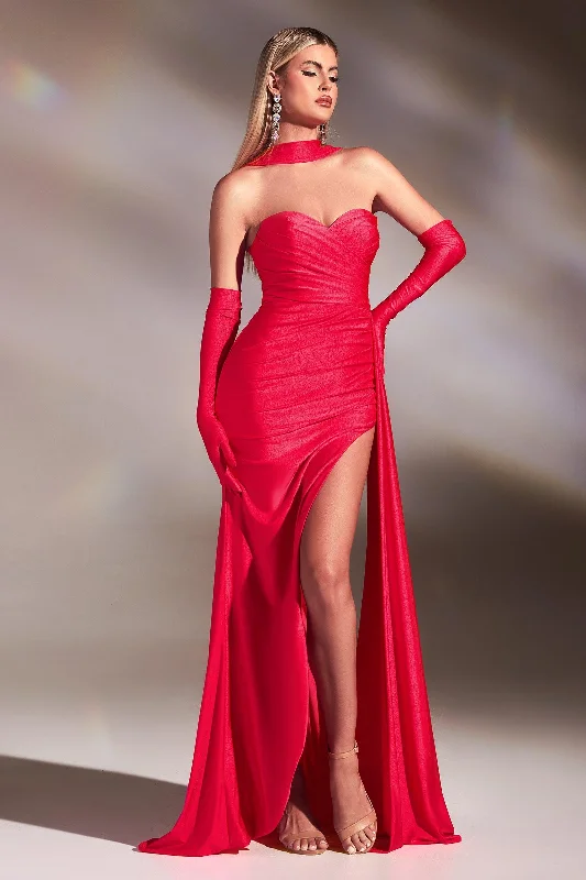 TightcuffCinderella Divine CD886 Strapless Long Fitted Prom Dress Hot Coral