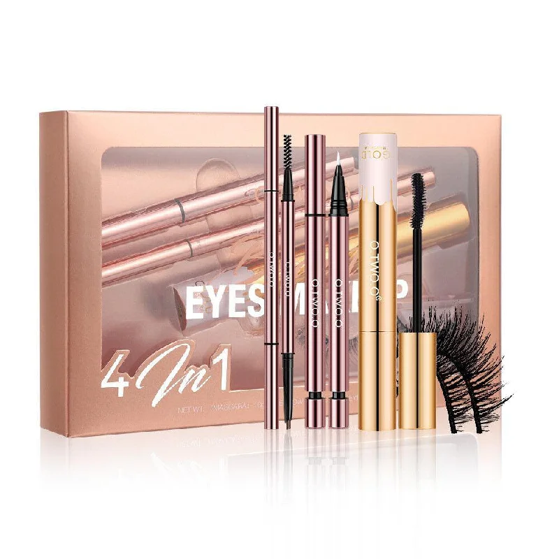 O.TWO.O 4 In 1 Eye Makeup Set Waterproof Non-Smudged Eyebrow Pencil Mascara Eyeliner False Eyelashes