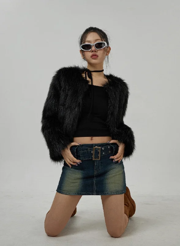 Faux Fur Hook Cropped Jacket CD21Croptopstitch