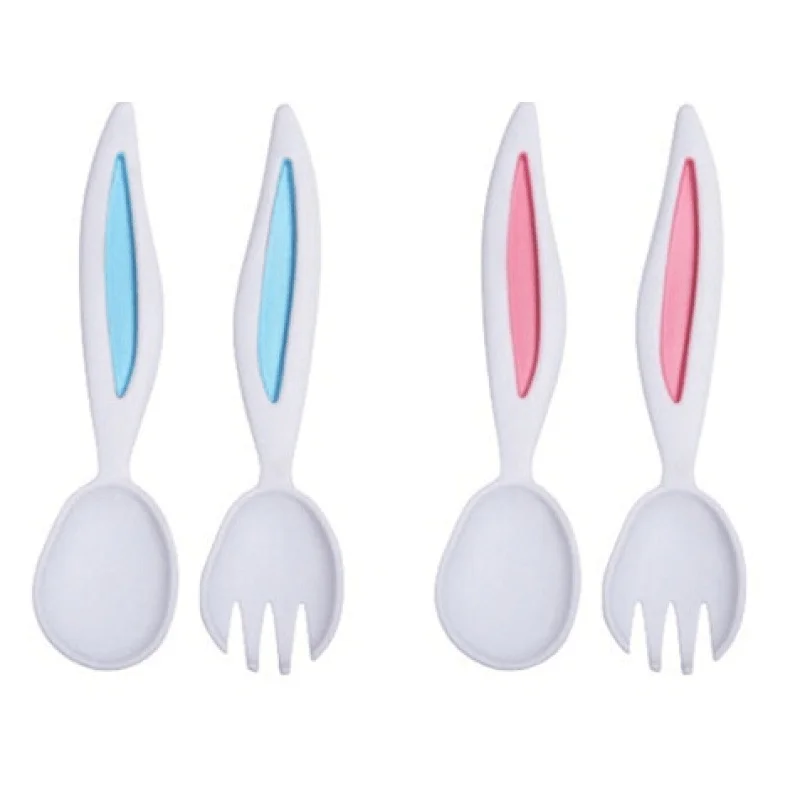 Rabbit Ears Baby Spoon and Fork Set Children Tableware Kids Cutlery Baby Learnning Dishes Dinnerware