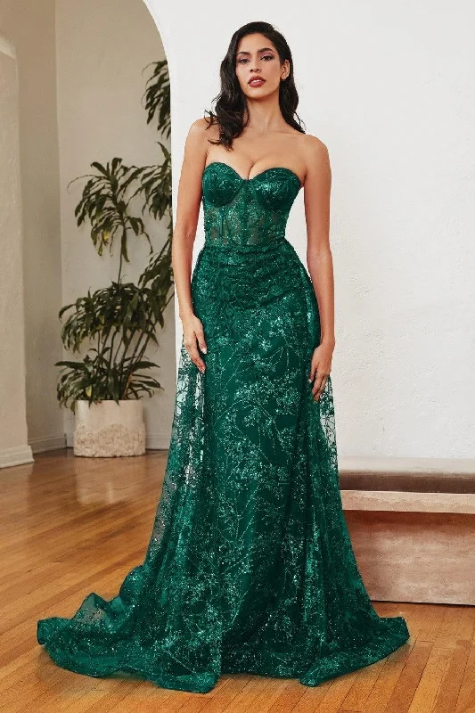 TightsockCinderella Divine CB046 Long Floral Prom Dress Emerald