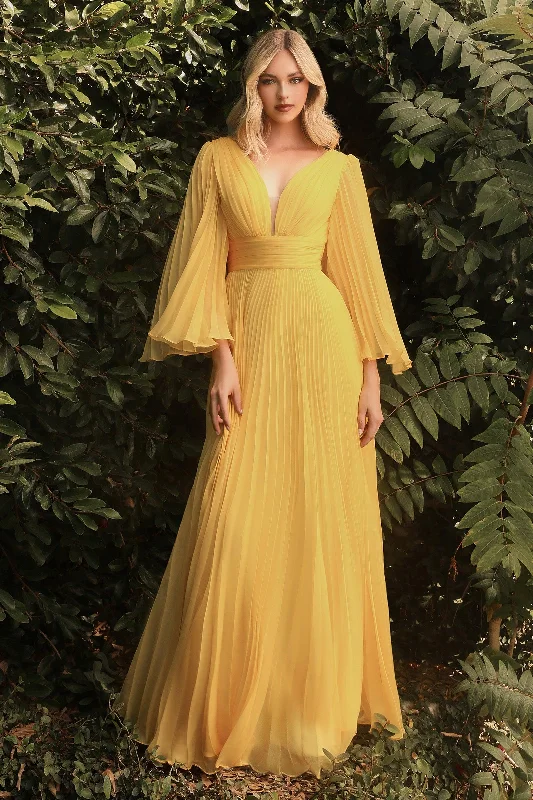 TightnetworkCinderella Divine CD242 Long Sleeve Pleated Formal Prom Dress Yellow