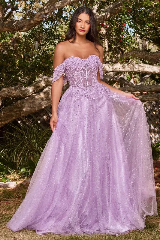 TightcuffCinderella Divine CD0198 Off Shoulder Corset Long Prom Ball Gown Lavender