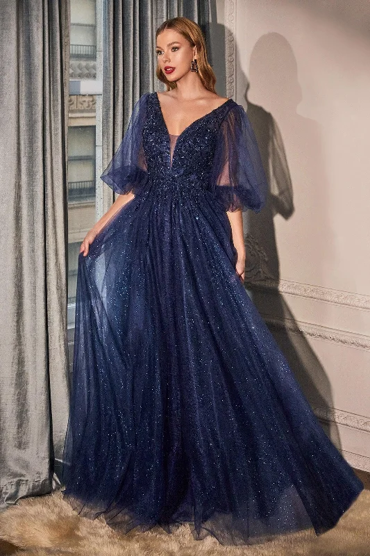 TightchainCinderella Divine CD0182 Long Sleeve Mother of the Bride Long Tulle Dress Navy