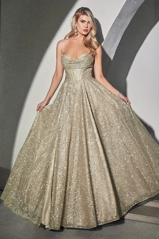 TightcommunityCinderella Divine CD252 Sparkling Long Evening Prom Gown Champagne Gold