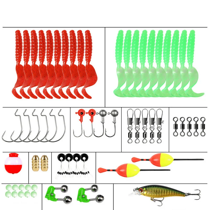 ZANLURE 62PCS Fishing Lure Set Multifunctional Lure Set Lightweight Portable Bell Hard Bait Soft Bait Fish Ditch Accessories Fishing Tools