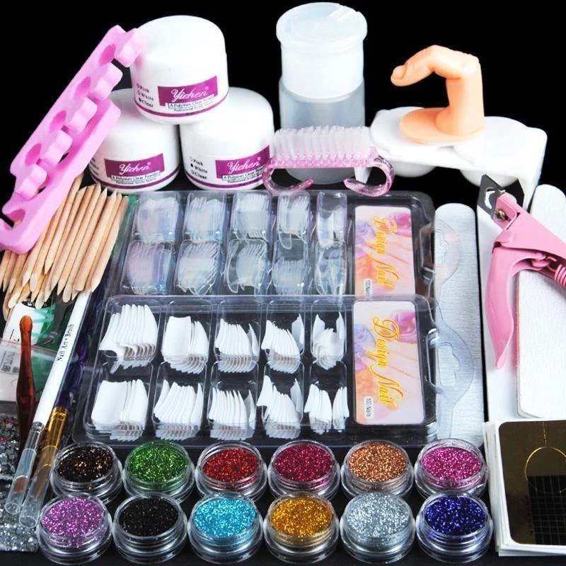 Acrylic Nail Professional Nail Art Set Acrylic Pink Rhinestone Decoration Set