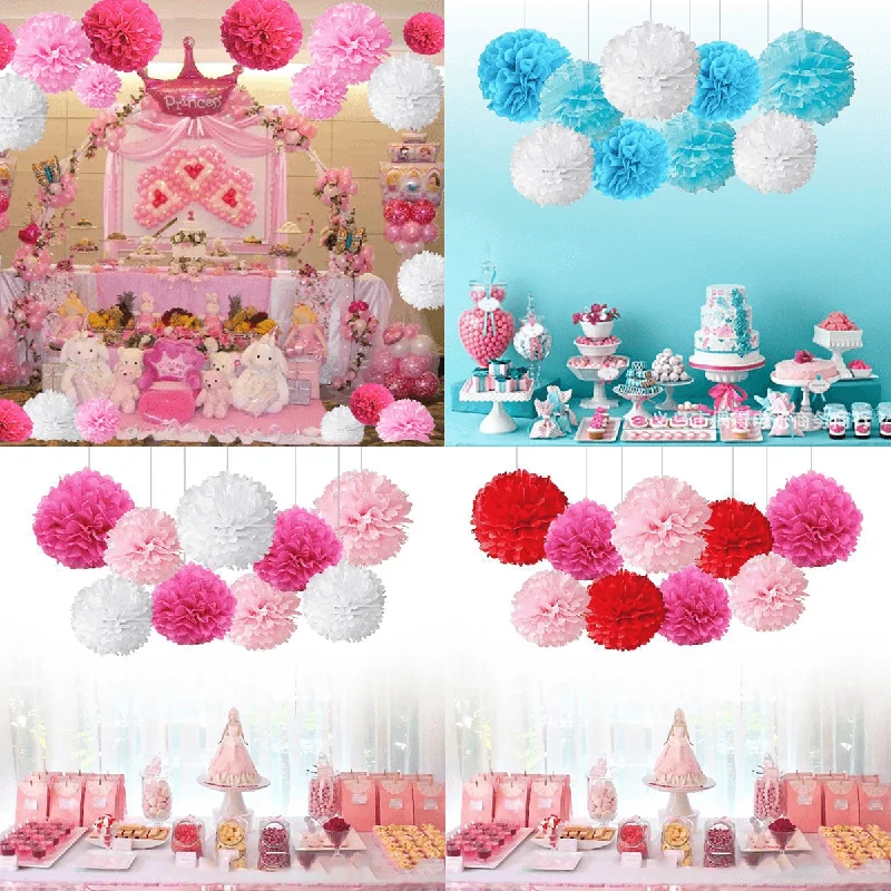 9Pcs/Set Pom Pom Tissue Paper Flower Balls Wedding Birthday Party Shower Decorations