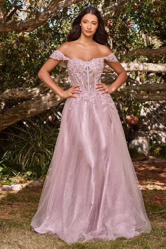 TightexecutionCinderella Divine CD0198 Off Shoulder Corset Long Prom Ball Gown Mauve