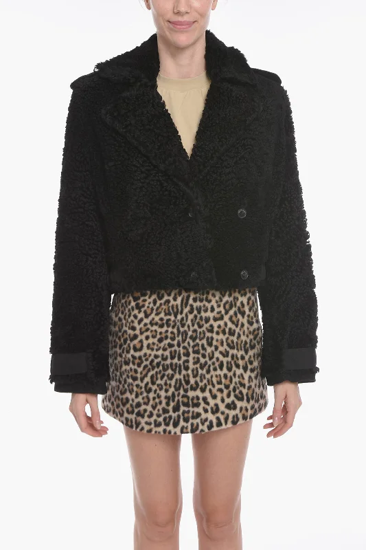 The Mannei Cropped Petra Shearling Coat With Perforated Suede DetailsCroptopcolor