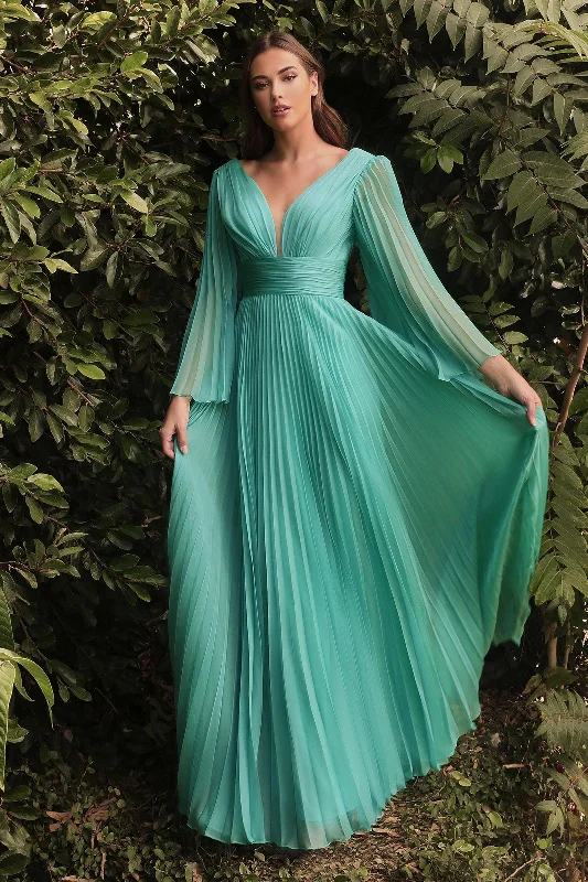 TightlinkCinderella Divine CD242 Long Sleeve Pleated Formal Prom Dress Jade