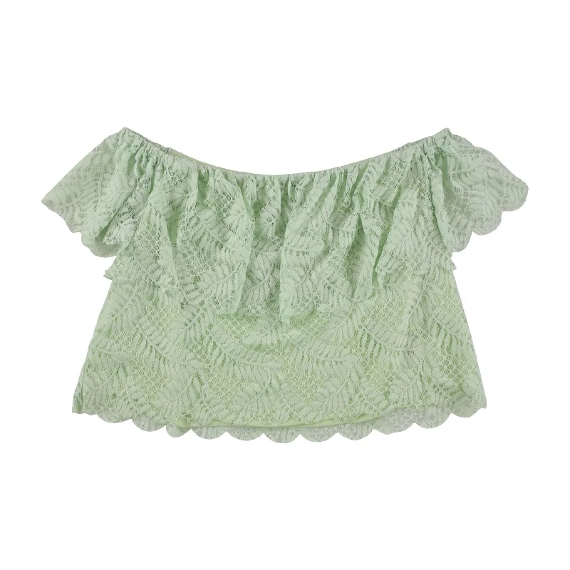 GUESS Womens Sasha Lace Bandeau Blouse, Green, X-LargeCroptopwear