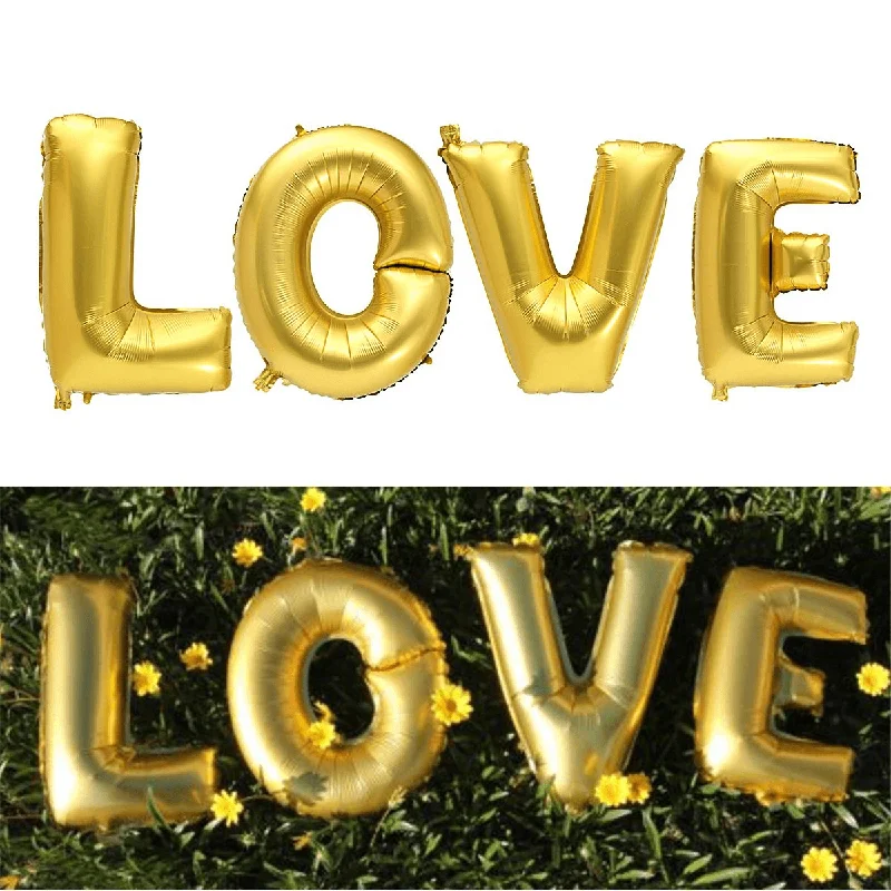 4Pcs Gold Silver LOVE Set Mylar Foil Balloons for Birthday Wedding Party Home Decorations