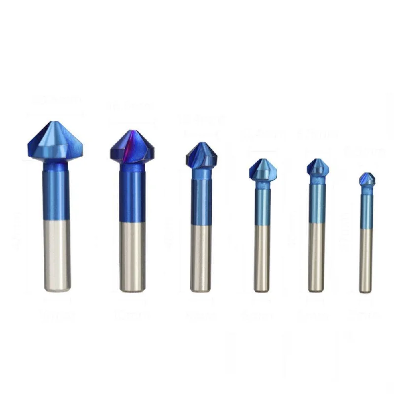 Drillpro 6Pcs 6.3-20.5mm 90 Degrees 3 Flutes Countersink Drill Bit Nano Blue Coated Chamfer Cutter HSS Chamfer Drill Bit Set