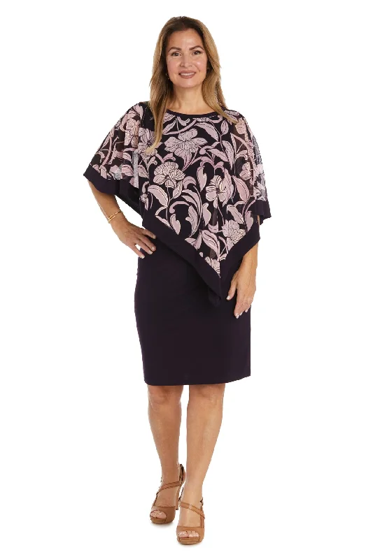 TightenR&M Richards 9704P Short Floral Print Poncho Petite Cocktail Dress