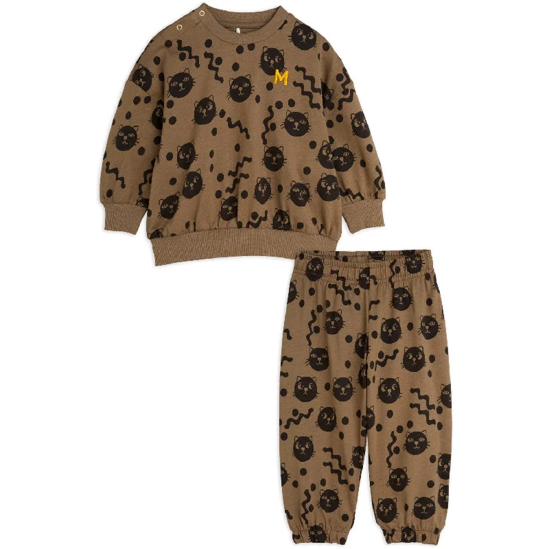 Mini Rodini Brown Squiggly Cats AOP Sweatset