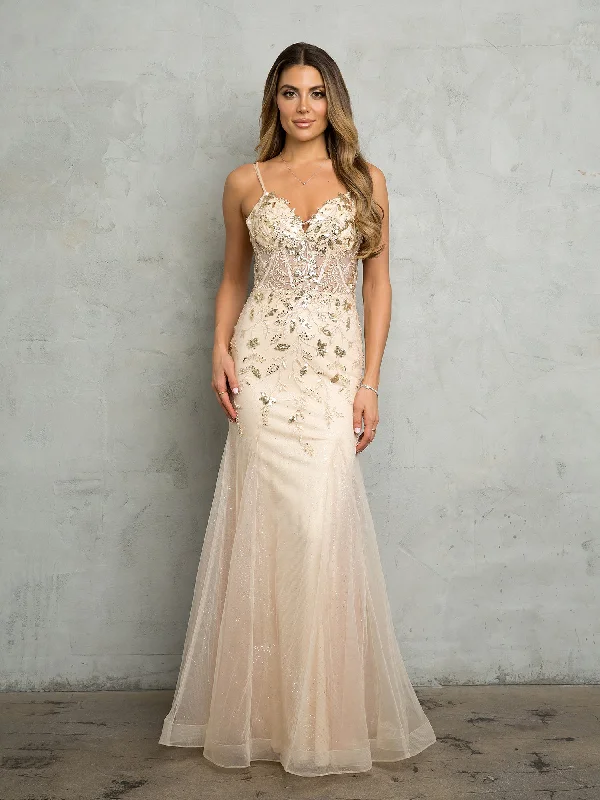 TightsuitEva Fashion 5257 Long Fitted Beaded Sequin Formal Prom Dress