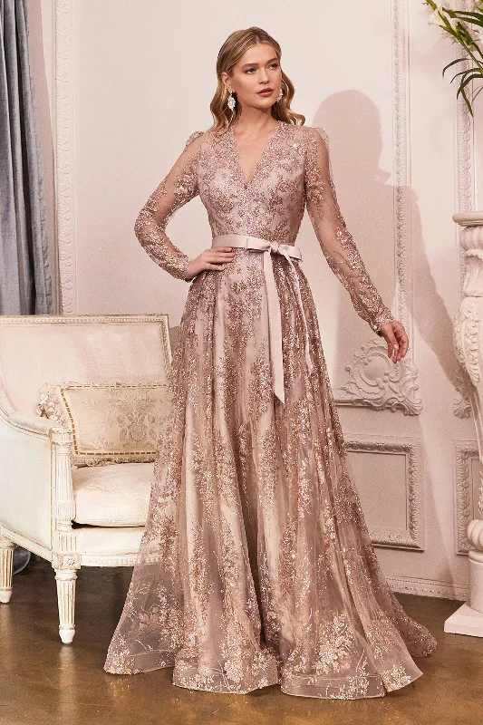 TightbandCinderella Divine CD233 Long Sleeve Formal Dress Evening Gown Rose Gold