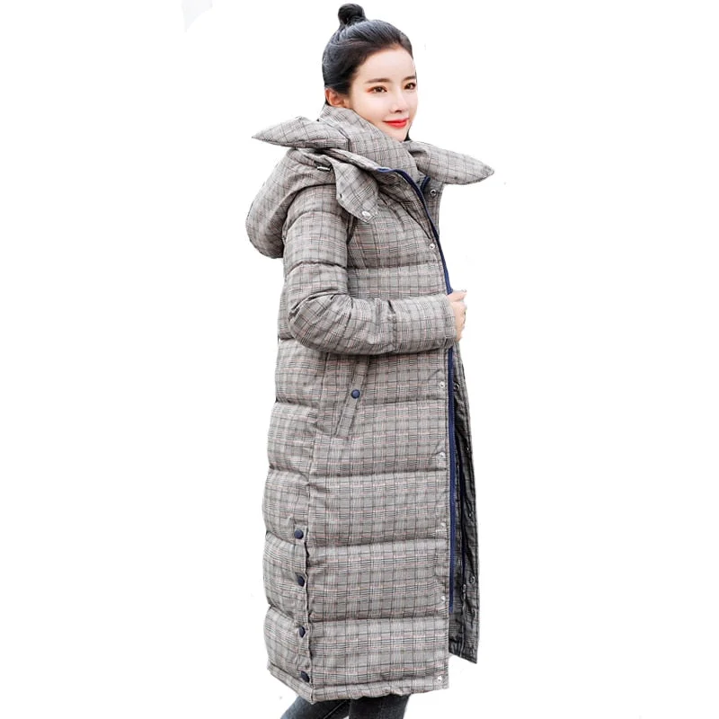 Performance Jackets2019 New Design Winter jacket Women Plaid Warm Thicken Female Long Parka Cotton Padded Coat Chaqueta Feminina Invierno