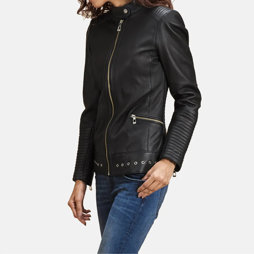 Collaborative JacketsBlack Leather Jacket Women - Quilted viscose lining