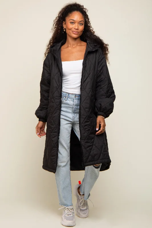 Track JacketsBlack Quilted Long Puffer Jacket