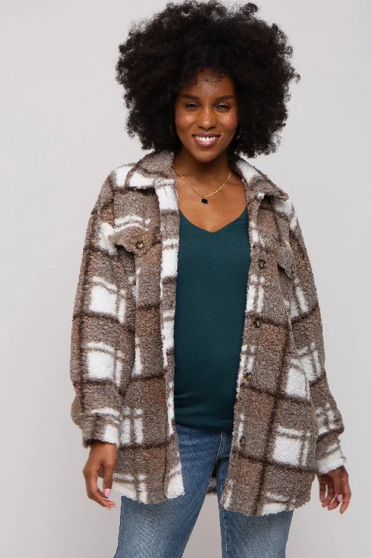 Fishing JacketsBrown Plaid Sherpa Jacket