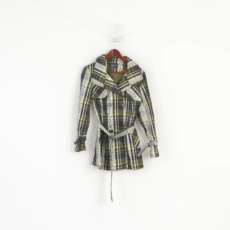 Metallic JacketsSarosh Women S Coat Green Shiny Check Double Breasted Belted Classic Top