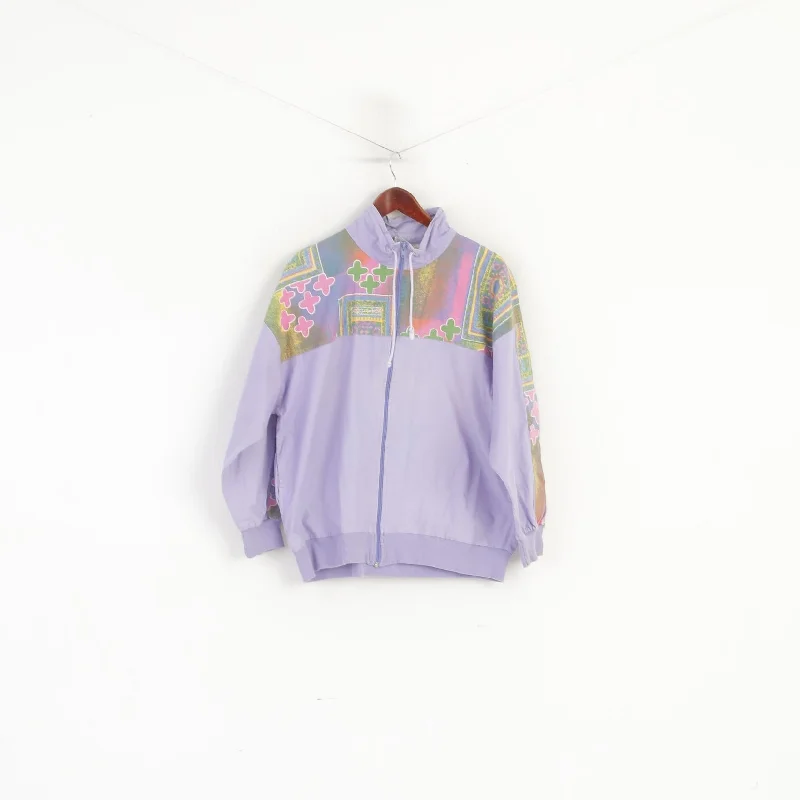 Polyester JacketsVintage Women 44/46 L Bomber Jacket Violet Cotton Festival Full Zip Retro Top