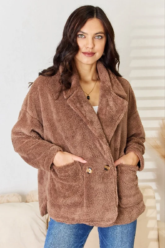 Hooded JacketsCulture Code Double Breasted Fuzzy Coat