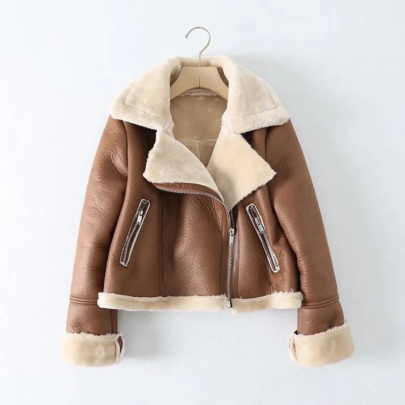 Leather-Paneled JacketsEuropean And American Urban Leisure Lapel Fur Integrated Short Coat