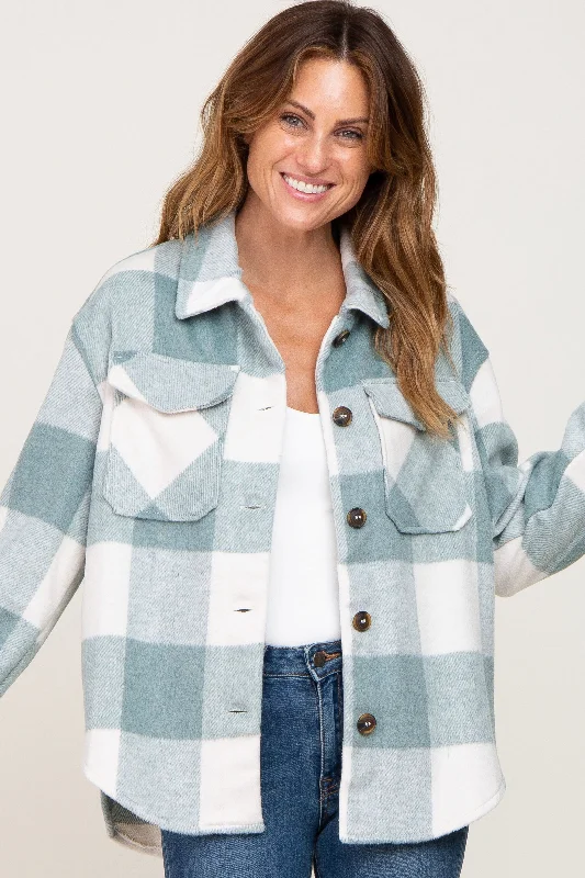 Layered JacketsGreen Plaid Knit Shirt Jacket