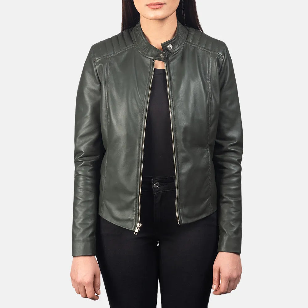 Performance JacketsLadies Green Biker Jacket in Semi-aniline Leather