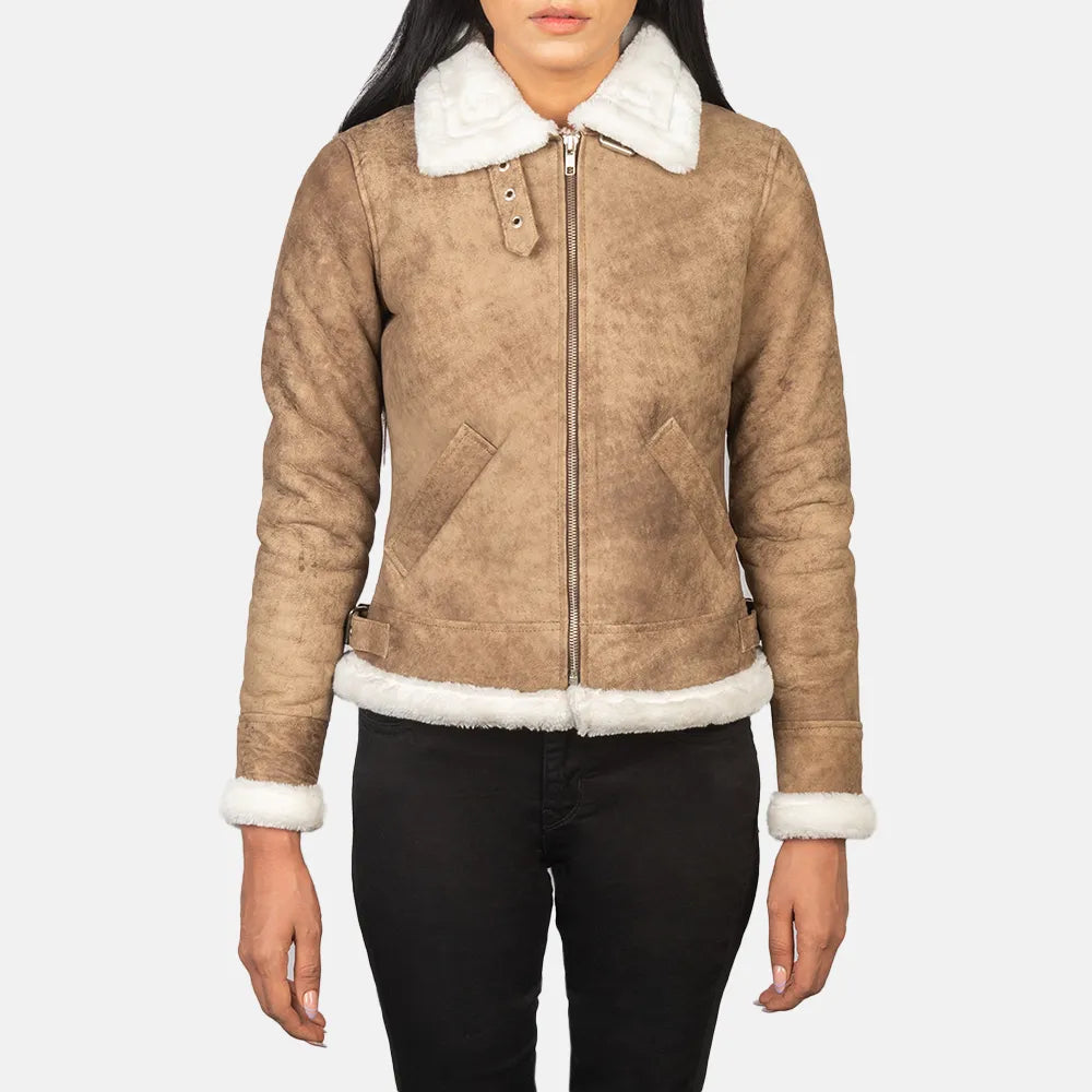 Thermal JacketsWomen's Bomber Leather Jacket with Fur Brown