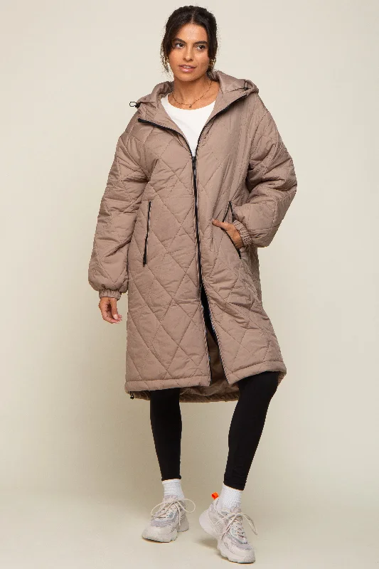 Sports Team JacketsLight Taupe Quilted Long Puffer Jacket