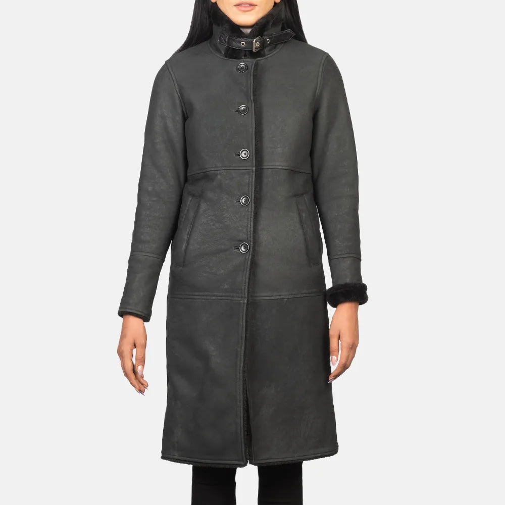 Corduroy JacketsLong Black Trench Coat in Sheepskin Leather