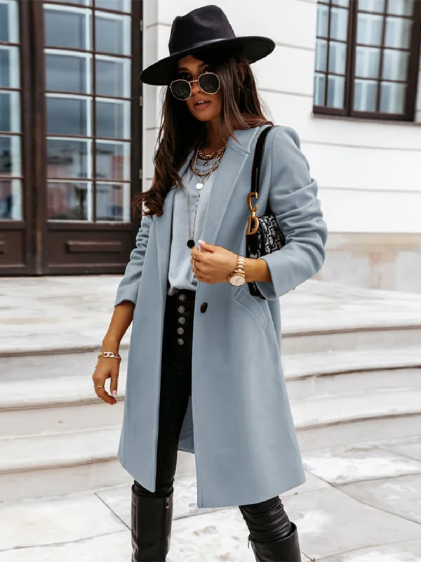 Travel JacketsLong Sleeve Longline Coat with Pockets