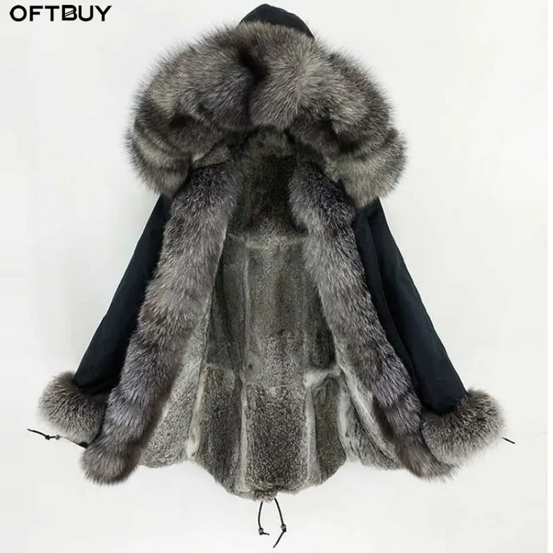 Work JacketsOFTBUY 2019 Long Parka Real Fur Coat Winter Jacket Women Natural Fox Fur Collar Hood Cuffs Rabbit Lliner Thick Warm Outerwear