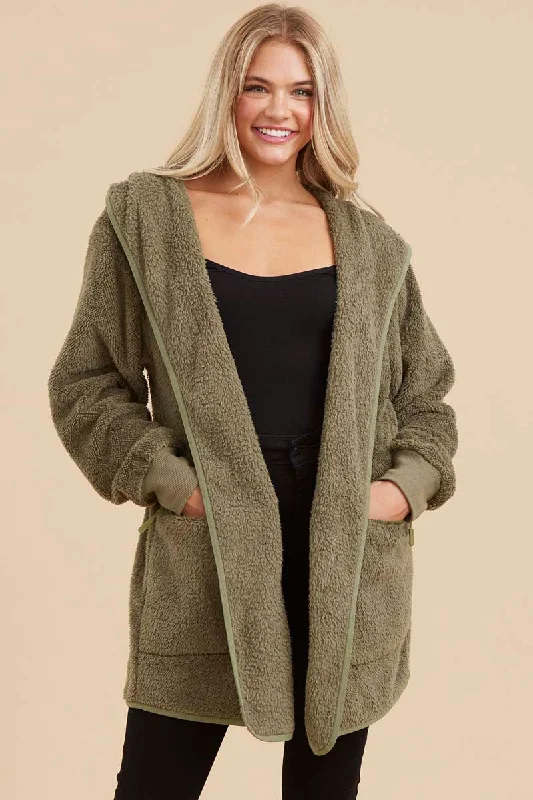 Outdoor JacketsOlive Fuzzy Knit Hooded Jacket