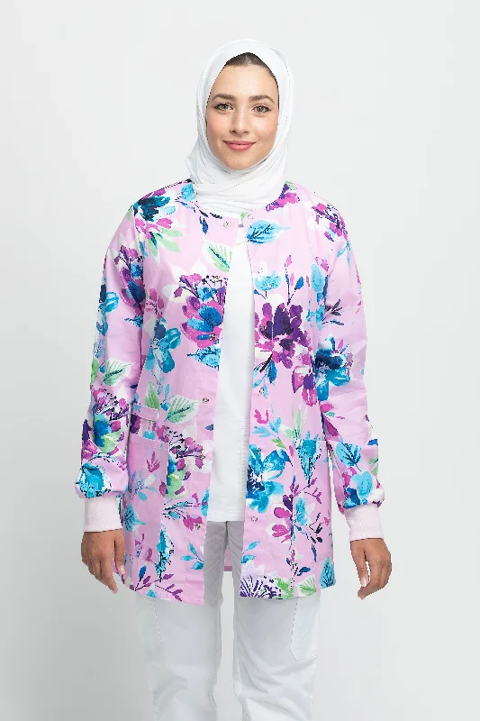 Recycled Fabric JacketsPink Floral Printed Scrub Jacket